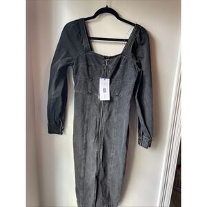 Future Collective Kahlana Barfield-Brown Long Sleeve Denim Zip Front Dress SZ 2